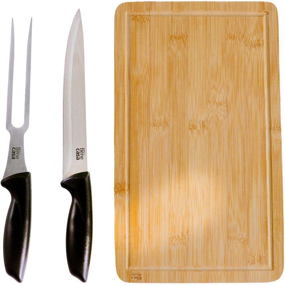 Jogo De Faca E Garfo Com Tabua Para Churrasco Preto - 1