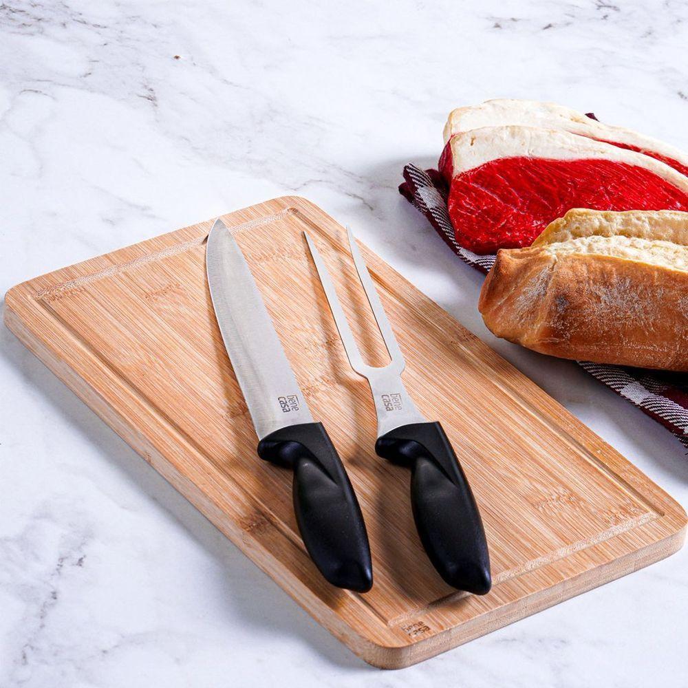 Jogo De Faca E Garfo Com Tabua Para Churrasco Preto - 4