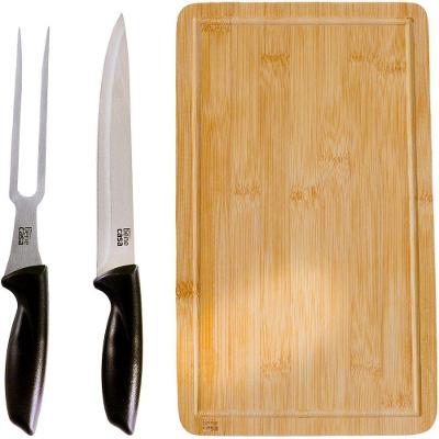 Jogo De Faca E Garfo Com Tabua Para Churrasco Preto