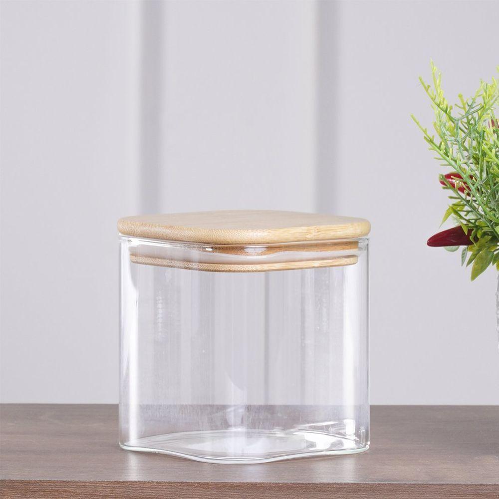Pote De Vidro Com Tampa De Bambu Quadrado 500ml 10,5x10cm - 2