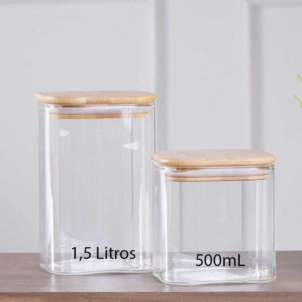 Pote De Vidro Com Tampa De Bambu Quadrado 500ml 10,5x10cm - 6
