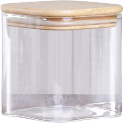 Pote De Vidro Com Tampa De Bambu Quadrado 500ml 10,5x10cm