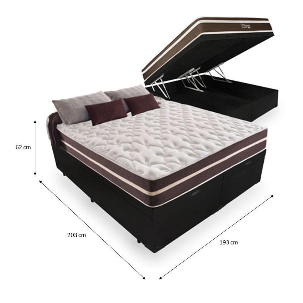Cama Box Baú King 193 Tecido Sintético Preto Com Colchão Little Angel - Bello Box - Mola Superlastic 62x193x203cm - 2