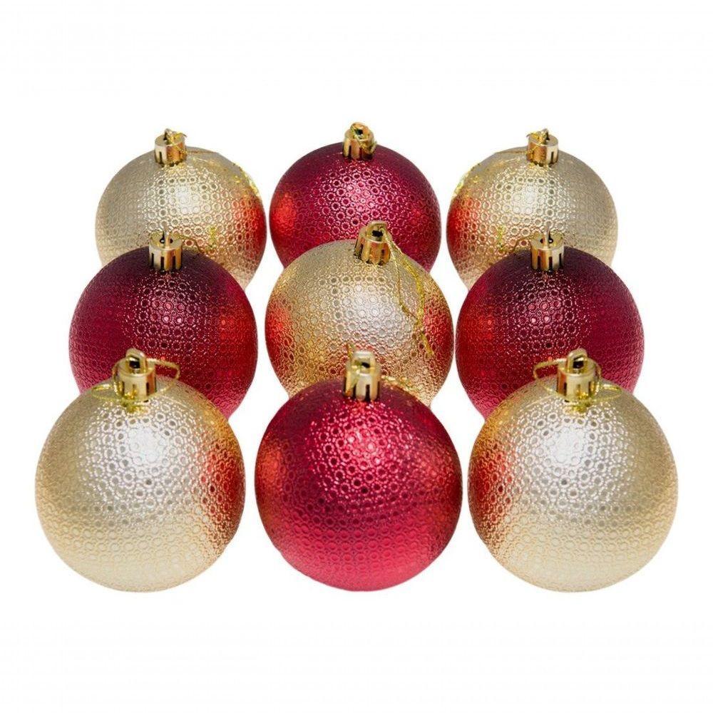 Kit 12 Bolas Natalinas árvore De Natal 6cm Dourado E Vermelho - 1