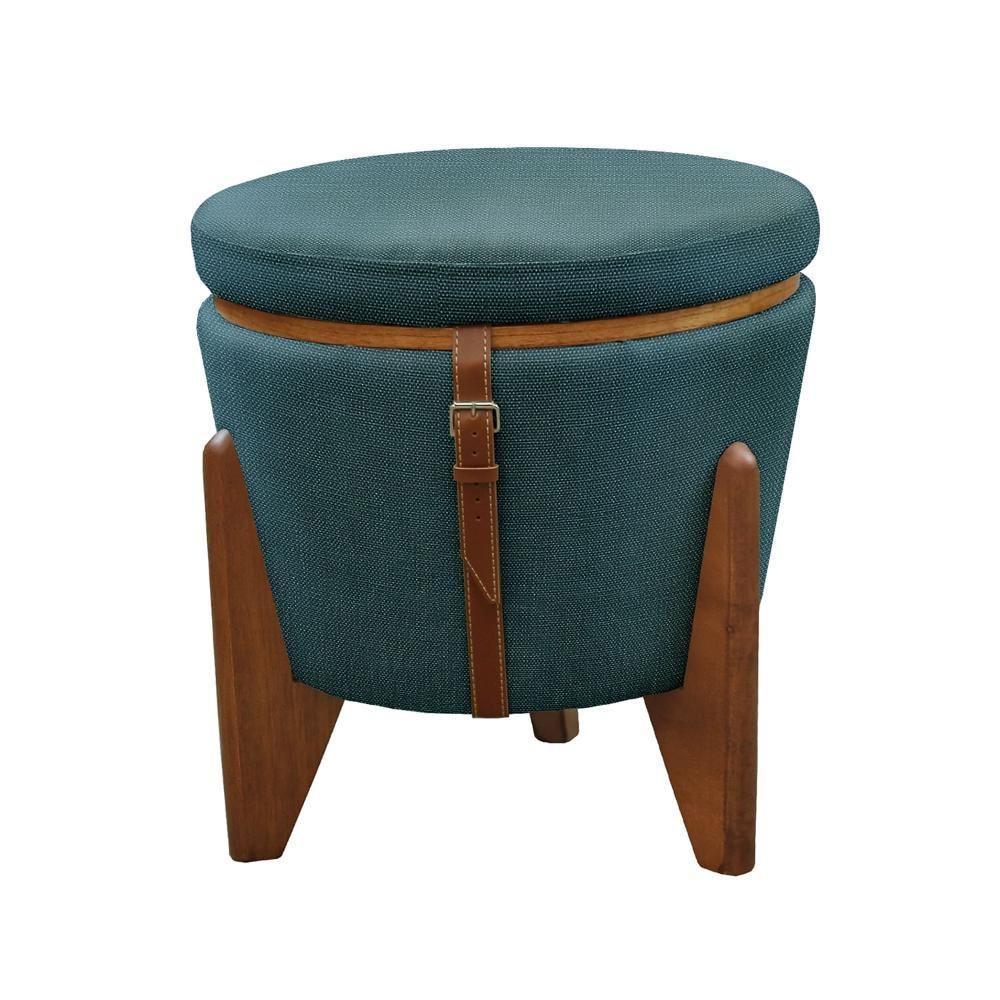 Conjunto - 2 Puffs Banqueta Fênix Baú Mesa Castellar Móbile Linho Azul - 4