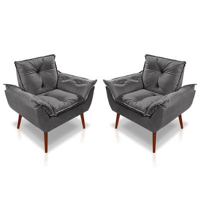 Kit 2 Poltronas Opala Decorativa P- Sala, Quarto E Recepção Suede - Lm Decor Cinza Escuro