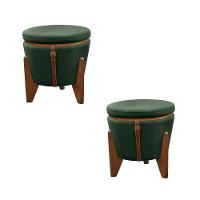 Conjunto - 2 Puffs Banqueta Fênix Baú Mesa Castellar Móbile Veludo Verde - 1