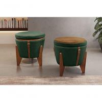 Conjunto - 2 Puffs Banqueta Fênix Baú Mesa Castellar Móbile Veludo Verde - 5