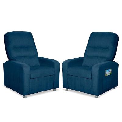 Kit 2 Poltronas Decorativas Do Papai Reclinável Confortável Suede - Lm Decor Azul Marinho