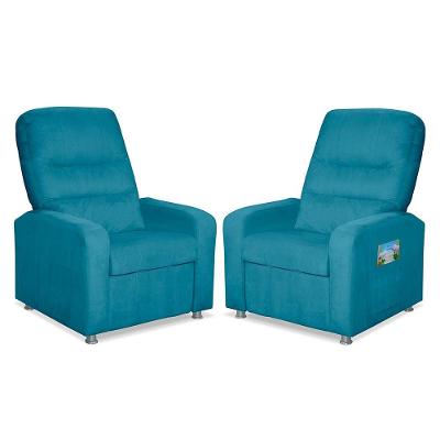 Kit 2 Poltronas Decorativas Do Papai Reclinável Confortável Suede - Lm Decor Azul Claro