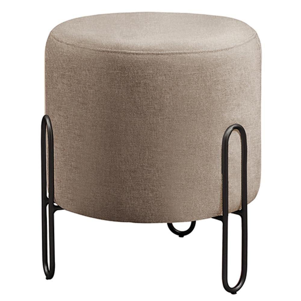 Conjunto - 2 Puffs Banqueta Mali Luxo Base Metálica Preta Linho Cappuccino - 4