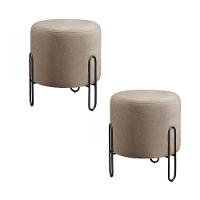 Conjunto - 2 Puffs Banqueta Mali Luxo Base Metálica Preta Linho Cappuccino - 1