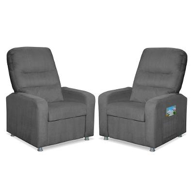 Kit 2 Poltronas Decorativas Do Papai Reclinável Confortável Suede - Lm Decor Cinza Grafite