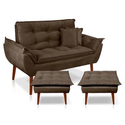 Kit Poltrona Decorativa Namoradeira 2 Puffs Opala E 2 Almofadas Suede - Lm Decor Marrom