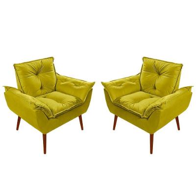 Kit 2 Poltronas Opala Decorativa P- Sala, Quarto E Recepção Suede - Lm Decor Amarelo