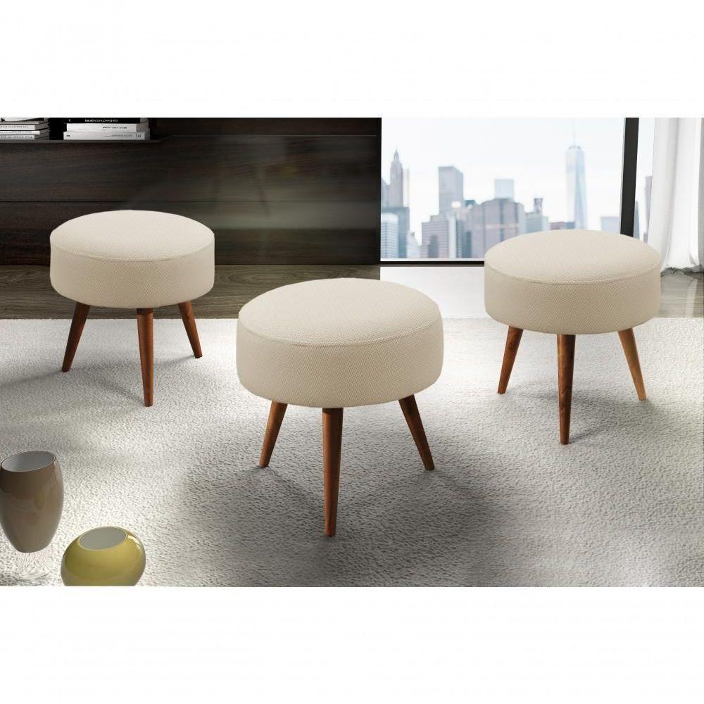 Conjunto - 2 Puffs Lippe Madeira Maciça Castellar Móbile Veludo Bege Claro - 7