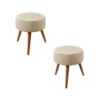 Conjunto - 2 Puffs Lippe Madeira Maciça Castellar Móbile Veludo Bege Claro - 1