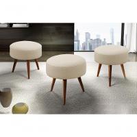 Conjunto - 2 Puffs Lippe Madeira Maciça Castellar Móbile Veludo Bege Claro - 13