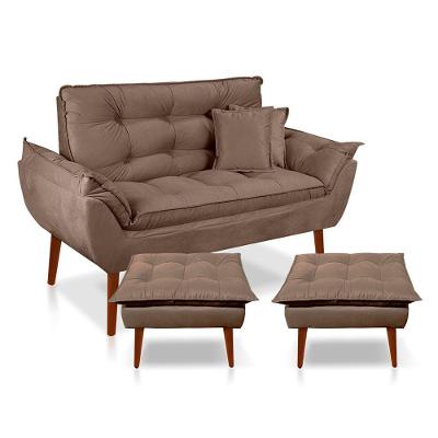 Kit Poltrona Decorativa Namoradeira 2 Puffs Opala E 2 Almofadas Suede - Lm Decor Cappuccino