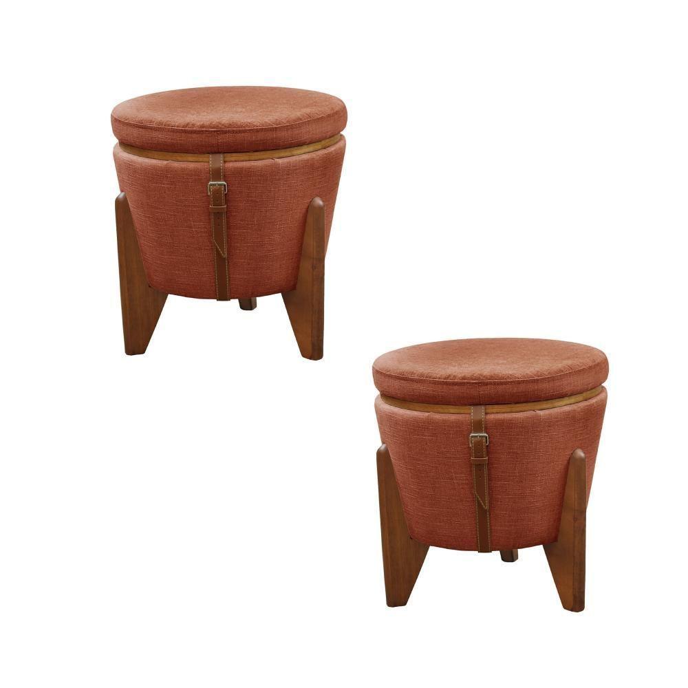 Conjunto - 2 Puffs Banqueta Fênix Baú Mesa Castellar Móbile Linho Terracota - 1