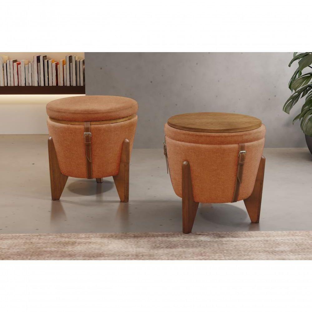 Conjunto - 2 Puffs Banqueta Fênix Baú Mesa Castellar Móbile Linho Terracota - 5