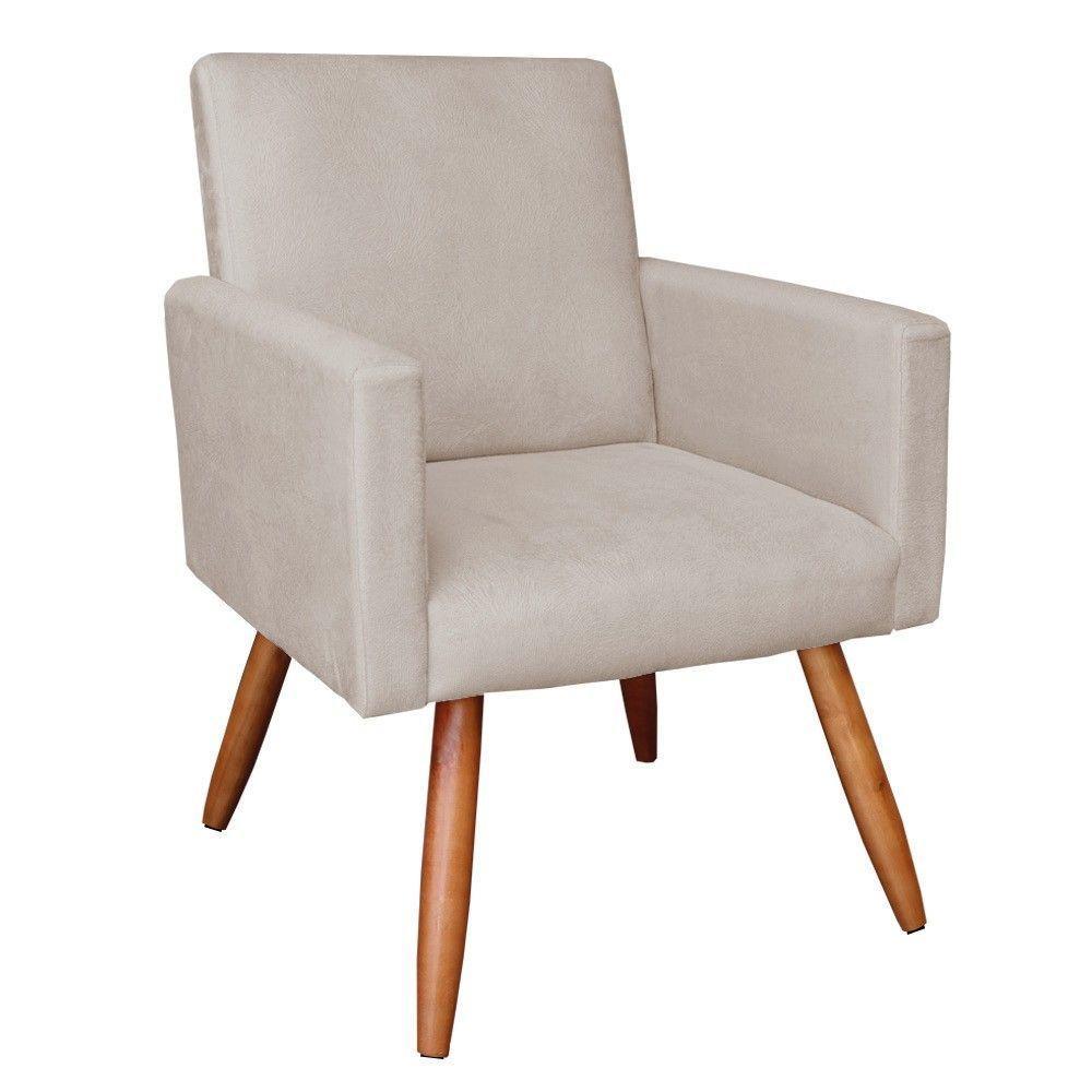 Poltrona Larissa Suede Pés Palito Castanho M11 - D'rossi Bege - 1