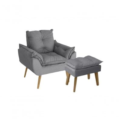 Poltrona-cadeira Decorativa Com Puff Glamour Opala Com Pés Quadrado Cinza