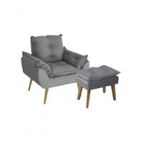 Poltrona-cadeira Decorativa Com Puff Glamour Opala Com Pés Quadrado Cinza - 1