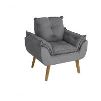 Poltrona-cadeira Decorativa Com Puff Glamour Opala Com Pés Quadrado Cinza - 2