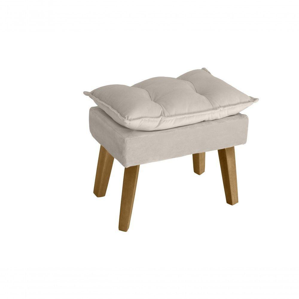 Poltrona-cadeira Decorativa Com Puff Glamour Opala Com Pés Quadrado Bege - 3