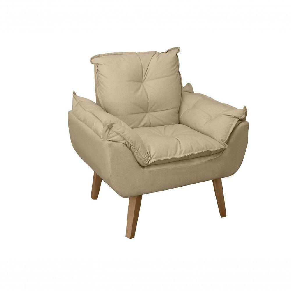Poltrona-cadeira Decorativa Com Puff Glamour Opala Com Pés Quadrado Bege Linho - 2