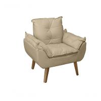 Poltrona-cadeira Decorativa Com Puff Glamour Opala Com Pés Quadrado Bege Linho - 2