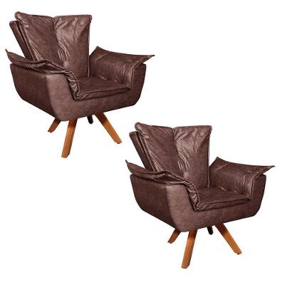 Poltrona Sala De Estar Giratória Mm30 Kit 2 Opalla Corano D03 - D'rossi Marrom