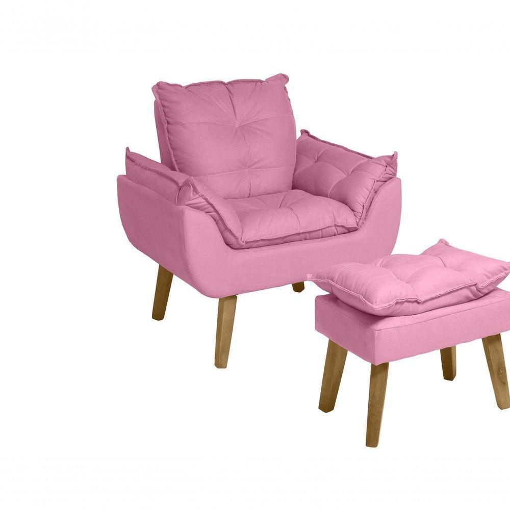 Poltrona-cadeira Decorativa Com Puff Glamour Opala Com Pés Quadrado Rosê - 1