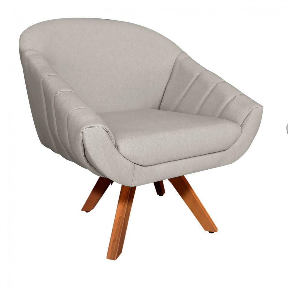 Poltrona Giratória Giovana Linho Bege A27 Base Madeira Mm30 D03 - D'rossi - 1