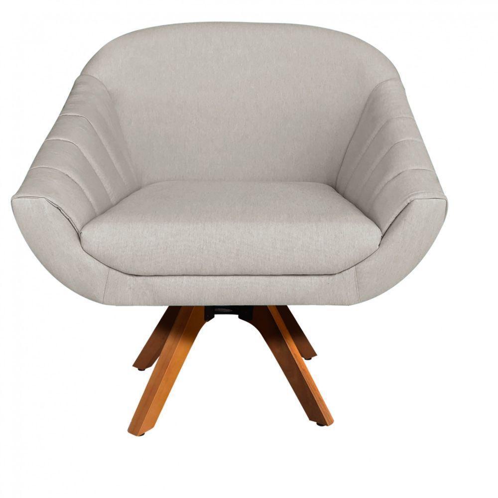 Poltrona Giratória Giovana Linho Bege A27 Base Madeira Mm30 D03 - D'rossi - 5