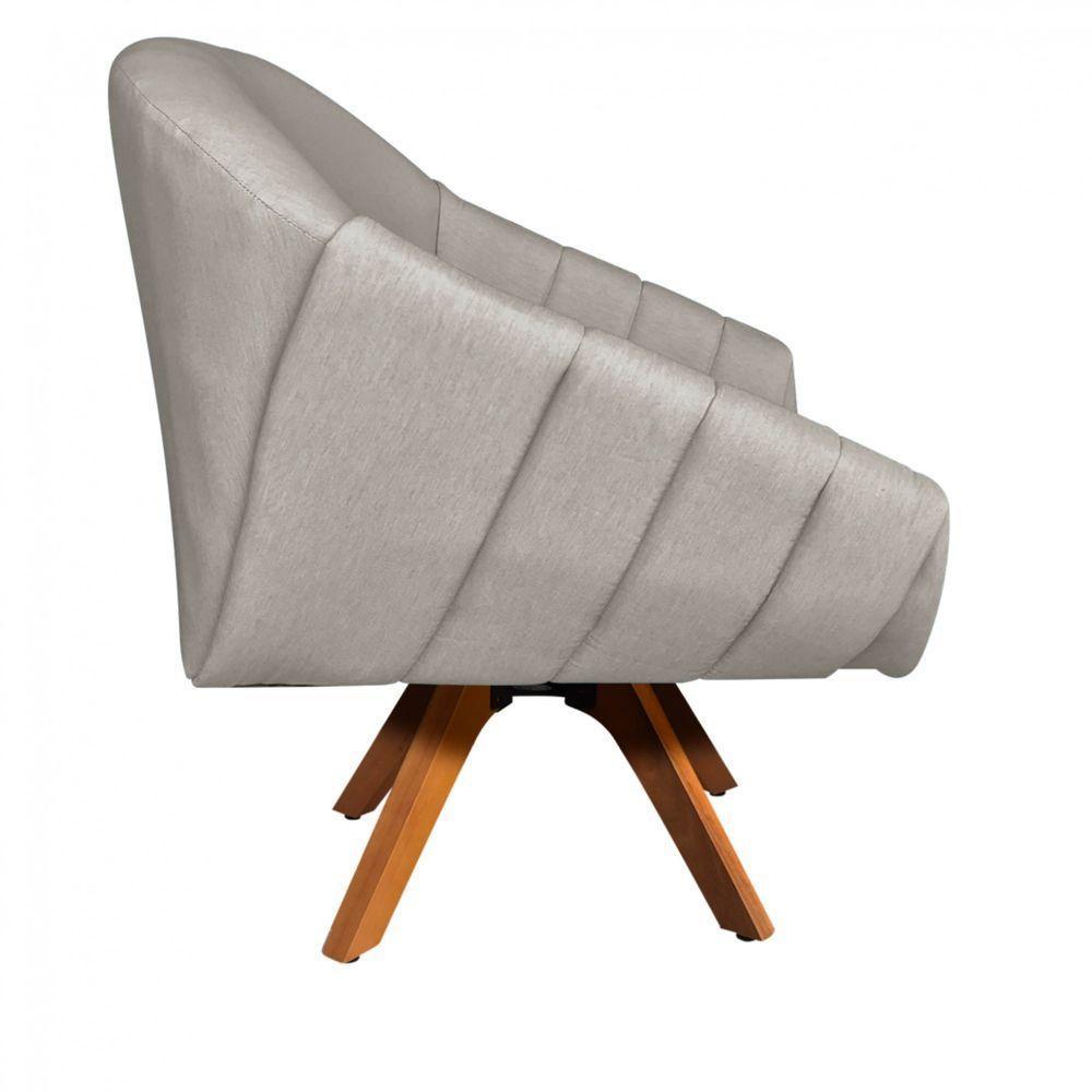 Poltrona Giratória Giovana Linho Bege A27 Base Madeira Mm30 D03 - D'rossi - 6