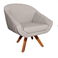 Poltrona Giratória Giovana Linho Bege A27 Base Madeira Mm30 D03 - D'rossi - 1