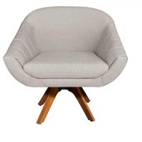 Poltrona Giratória Giovana Linho Bege A27 Base Madeira Mm30 D03 - D'rossi - 5