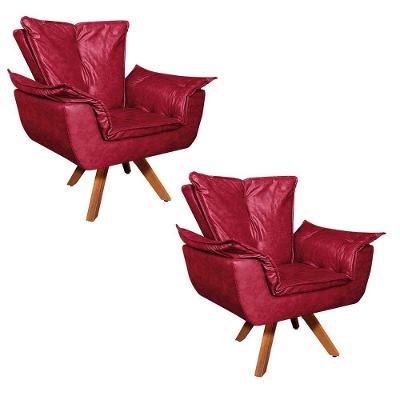 Poltrona Sala De Estar Giratória Mm30 Kit 2 Opalla Corano D03 - D'rossi Corano Vermelho