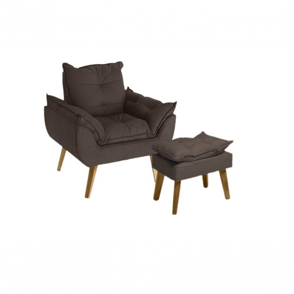Poltrona-cadeira Decorativa Com Puff Glamour Opala Com Pés Quadrado Marrom - 1