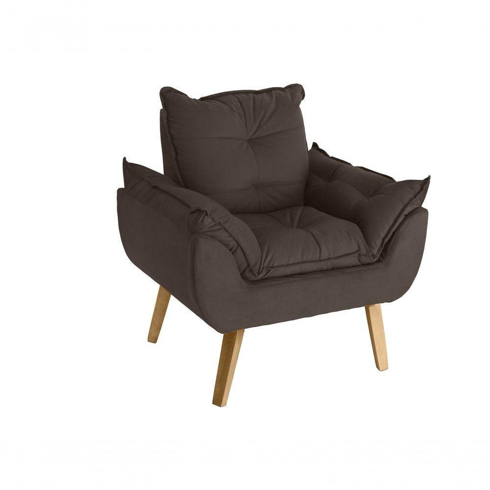 Poltrona-cadeira Decorativa Com Puff Glamour Opala Com Pés Quadrado Marrom - 2
