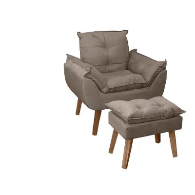 Poltrona-cadeira Decorativa Com Puff Glamour Opala Com Pés Quadrado Capuccino