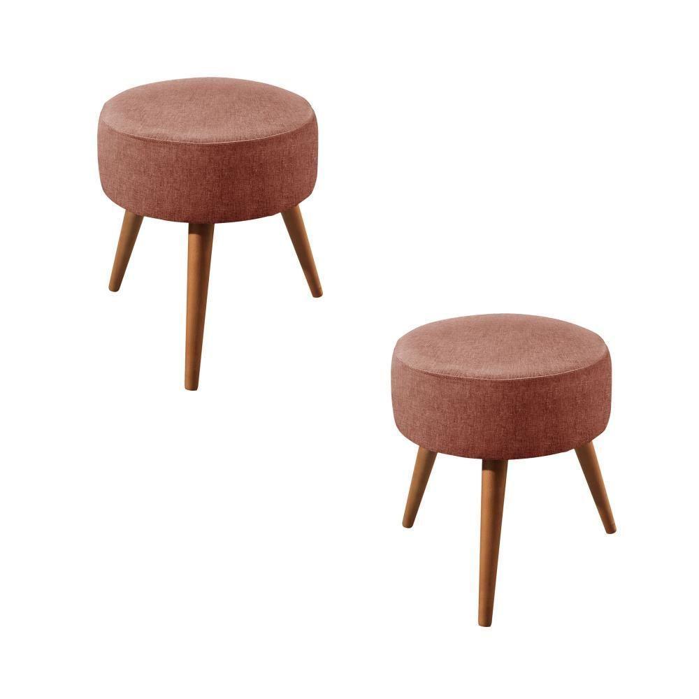 Conjunto - 2 Puffs Lippe Madeira Maciça Castellar Móbile Linho Terracota - 1