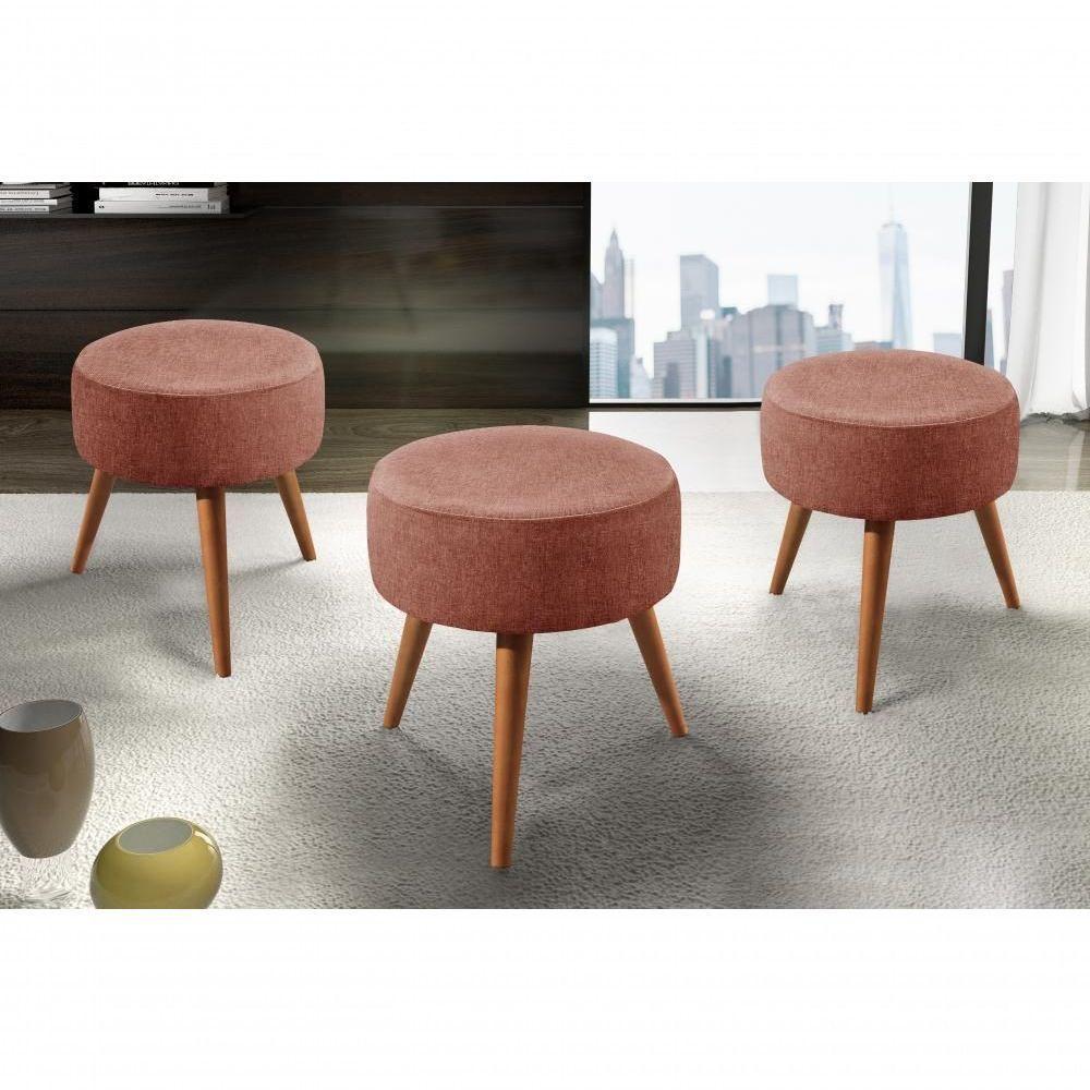 Conjunto - 2 Puffs Lippe Madeira Maciça Castellar Móbile Linho Terracota - 5