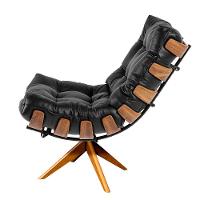 Poltrona Giratória Costela Couro Legítimo Base De Madeira Ma25 M11 - D'rossi Preto - 2