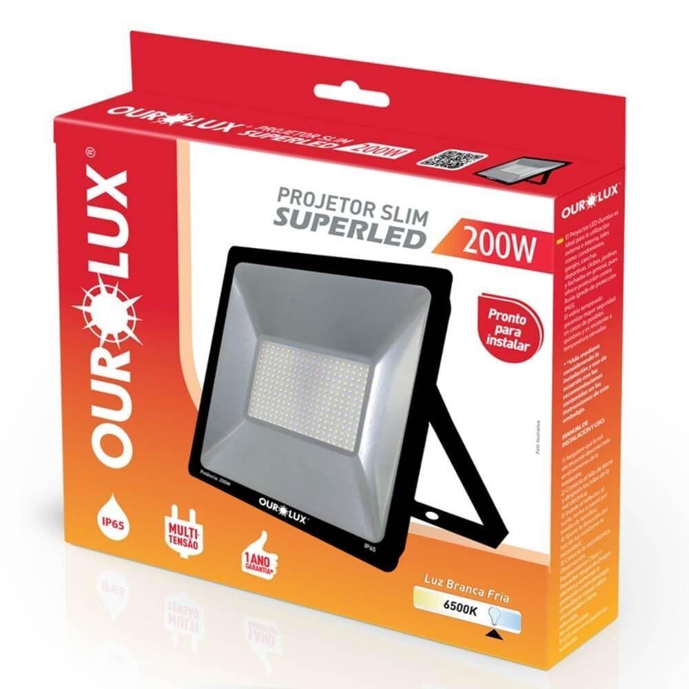 Projetor Superled Slim Preto Bivolt De 200 Watts E 6500k - 03269 - Ourolux - 1
