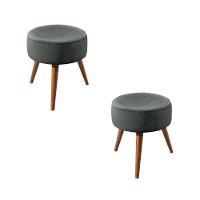 Conjunto - 2 Puffs Lippe Madeira Maciça Castellar Móbile Linho Cinza - 1