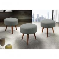 Conjunto - 2 Puffs Lippe Madeira Maciça Castellar Móbile Linho Cinza - 5