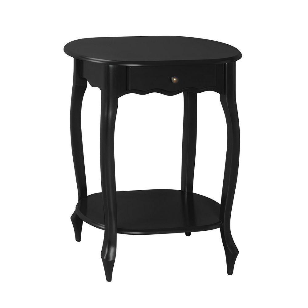 Mesa De Apoio Oval Clássica Decorativa De Madeira Com Pés Luiz Xv - Preto Laca - 2